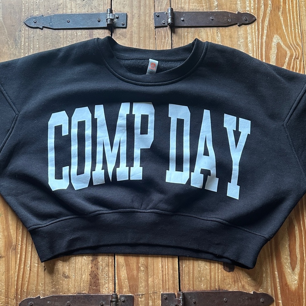 COMP DAY Black Cropped Crewneck Sweatshirt
